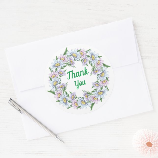 Autocollant Couronne Fleurie Merci Daisy (Enveloppe)