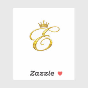 Autocollant Couronne Royale Lettre E Monogramme Or