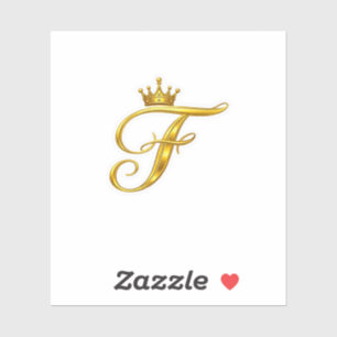 Autocollant Couronne Royale Lettre F Monogramme Or