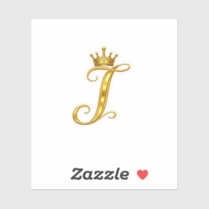 Autocollant Couronne Royale Lettre I Monogramme Or