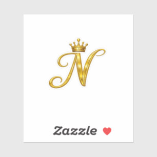 Autocollant Couronne Royale Lettre N Monogramme Or