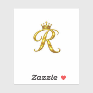 Autocollant Couronne Royale Lettre R Monogramme Or