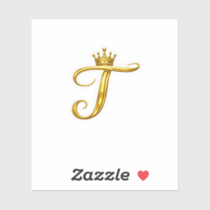 Autocollant Couronne Royale Lettre T Monogramme Or