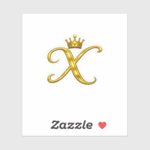 Autocollant Couronne Royale Lettre X Monogramme Or