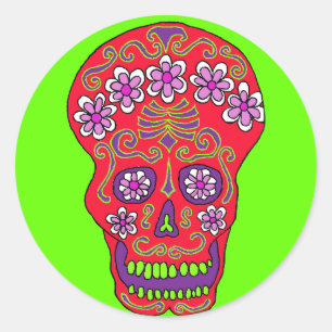 Autocollant crâne de fleurs en rouge