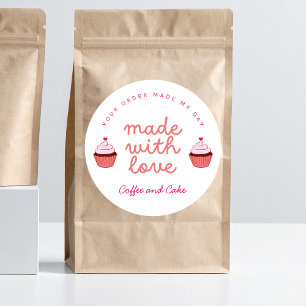 Autocollant Cupcake Café et Gâteau faits avec amou