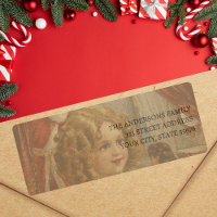 Autocollant d'adresse Fille Santa Poupée Vintage