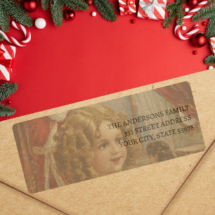 Autocollant d'adresse Fille Santa Poupée Vintage