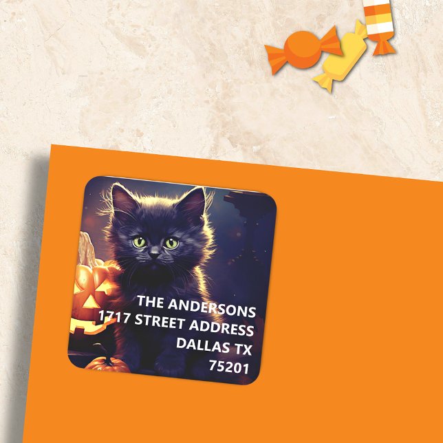Autocollant d'adresse Halloween Chat Noir et Citro (Créateur téléchargé)