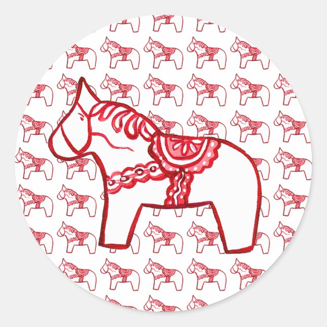 Autocollant Dala Horse en Rouge et Blanc (Devant)