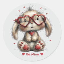 Autocollant d'amour de lapin à l'aquarelle fantais