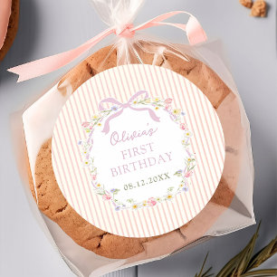 Autocollant d'anniversaire à rayures florales avec