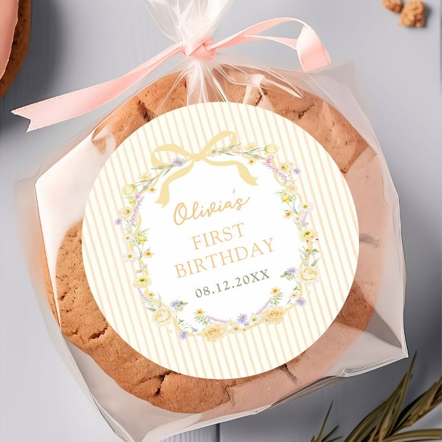 Autocollant d'anniversaire à rayures florales avec (Créateur téléchargé)