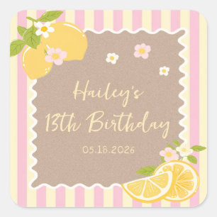 Autocollant d'anniversaire citron frais rose et ja