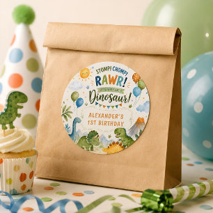 Autocollant d'anniversaire de dinosaure mignon