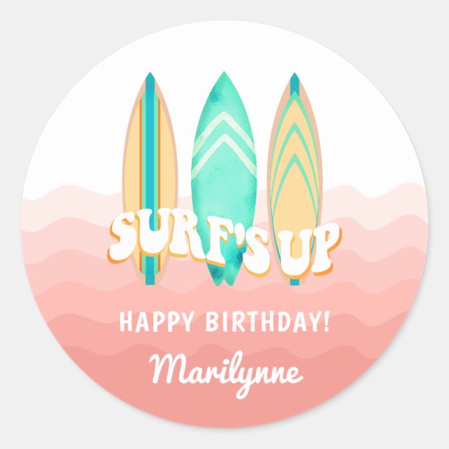 Autocollant d'anniversaire de planche de surf Pink (Devant)