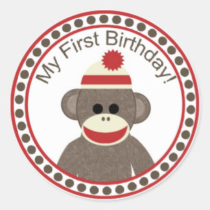 Autocollant d'anniversaire de singe de chaussette