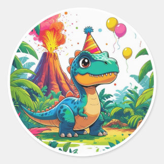 Autocollant d'anniversaire Dino bleu