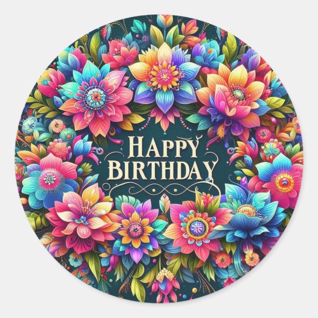 Autocollant d'anniversaire floral artistique vibra (Devant)