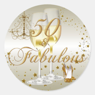 Autocollant d'anniversaire Gold Sparkle 50 & Fabul