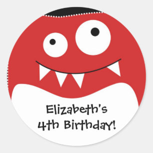 Autocollant d'anniversaire Red Monster Bash