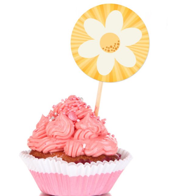 Autocollant d'anniversaire Rétro Fleur Jaune | Lit (Créateur téléchargé)