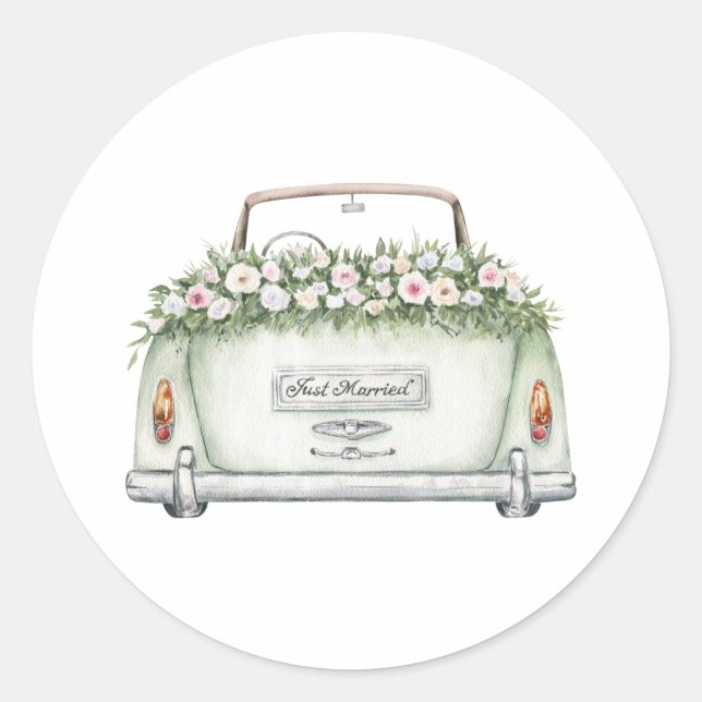 Autocollant d'aquarelle de voiture juste marié (Devant)