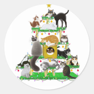 Autocollant d'arbre de chat de Noël