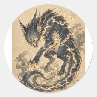 Autocollant d'art Raiju Gold Tail Yokai japonais