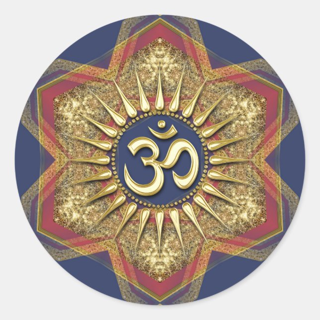 Autocollant d'art spirituel Om Gold Hexagon (Devant)