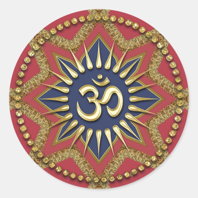 Autocollant d'art spirituel Om Gold Red Energy (Devant)
