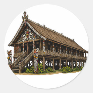 AUTOCOLLANT D'ART TRIBAL DE LONGUE MAISON DAYAK BO