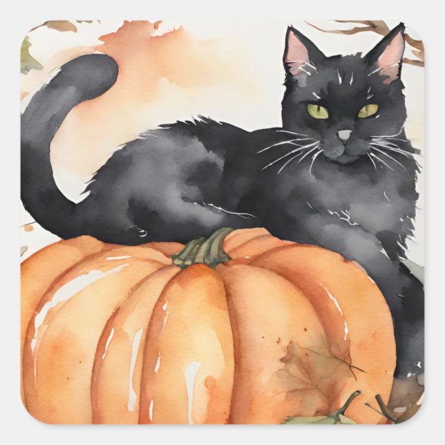Autocollant d'automne Halloween Citrouille et Chat (Devant)