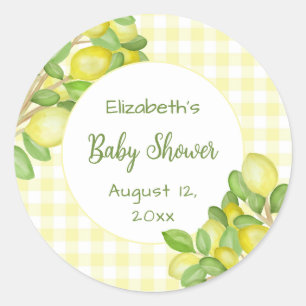 Autocollant de Baby Shower à carreaux jaune citron