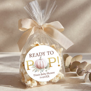 Autocollant de Baby Shower Blush Pumpkin Ready to