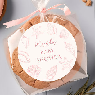 Autocollant de Baby Shower Coastal Pink Seashell