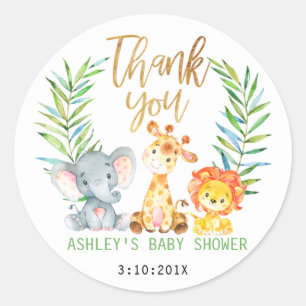 Autocollant de baby shower d'animaux de safari