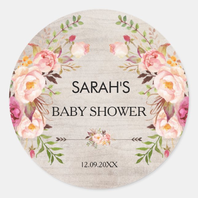 Autocollant de Baby shower de Boho Floral Rustique (Devant)