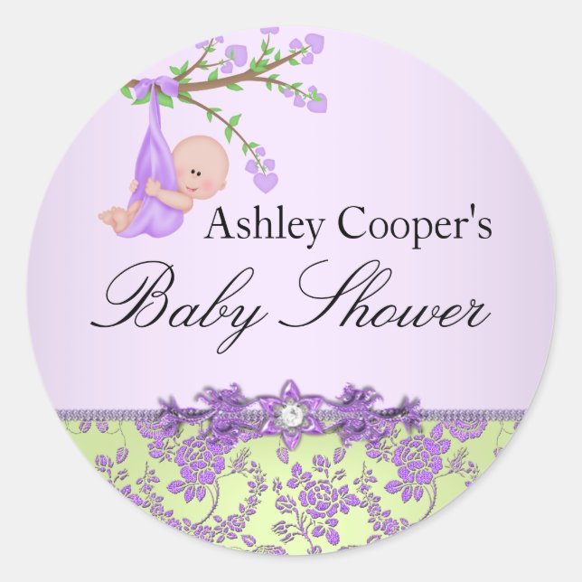 Autocollant de Baby shower de jardin Rose violet e (Devant)