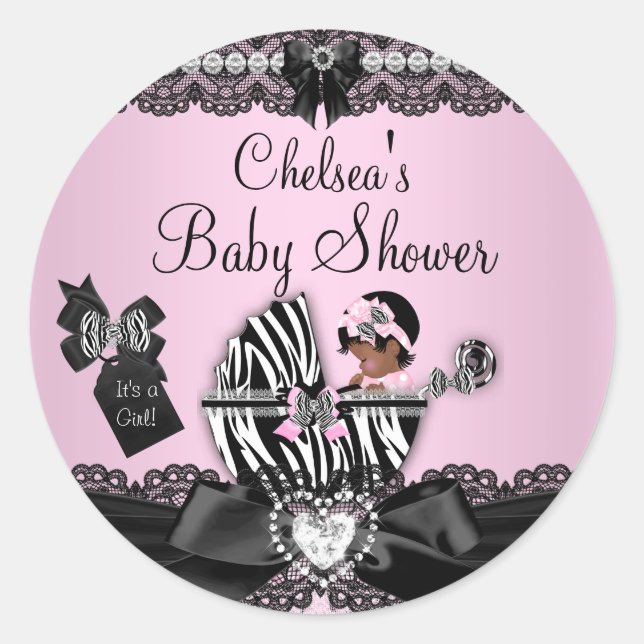 Autocollant de Baby shower de zèbre et dentelle af (Devant)