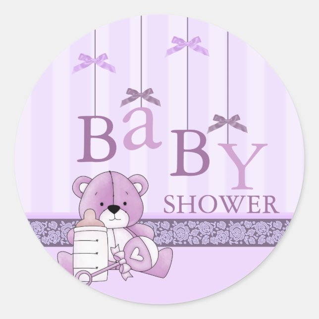 Autocollant de Baby shower mobile pourpre Bow (Devant)