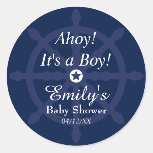 Autocollant de Baby Shower Nautique Bleu