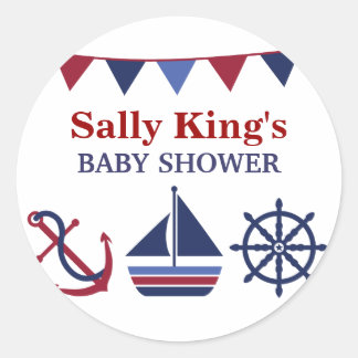 Autocollant de Baby Shower Nautique Bleu et Rouge