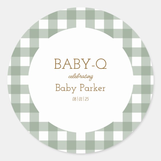 Autocollant de baby shower Simple Green Gingham (Devant)