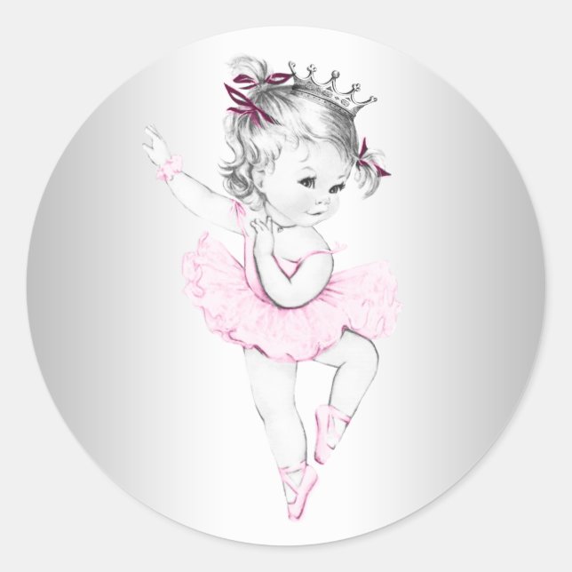 Autocollant de Baby shower vintage rose Ballerina (Devant)