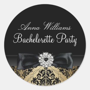 Autocollant de Bachelorette Gold & Black Damask
