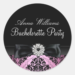 Autocollant de Bachelorette rose et noire Damask