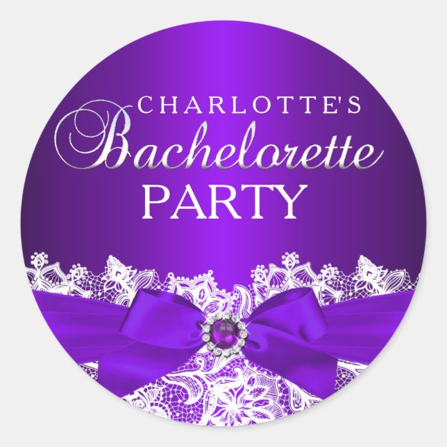 Autocollant de bachelorette violet dentelle et bij (Devant)