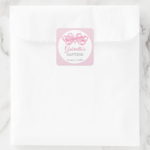 Autocollant de baptême à l'arc rose personnalisé a