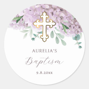 Autocollant de baptême d'hydrangea rose